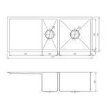 Interchange Uptown 250 Double Bowl Sink with Drainer - 1100 X 450 X 250 Radius Corner