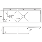 Interchange Uptown 250 Double Bowl Sink with Drainer - 1400 X 450 X 250 Radius Corner