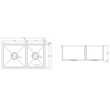 Uptown 250 1 & 3/4 Double Bowl Interchange Sink 775 X 450 X 250 - Square Corner