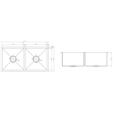Uptown 250 Double Square Interchange Sink Square Corner - 875 X 450 X 250