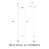 Thermoril Verticle Towel Bar Straight/Round With Hook 900x142x100mm 12V - Brushed Bronze (22Watt)