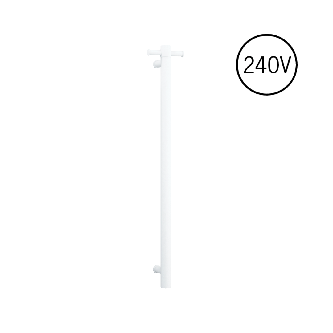 Thermorail Straight/Round 240Volt Vertical Bar 900x142x100mm 22Watts With Optional Hook - Matt White