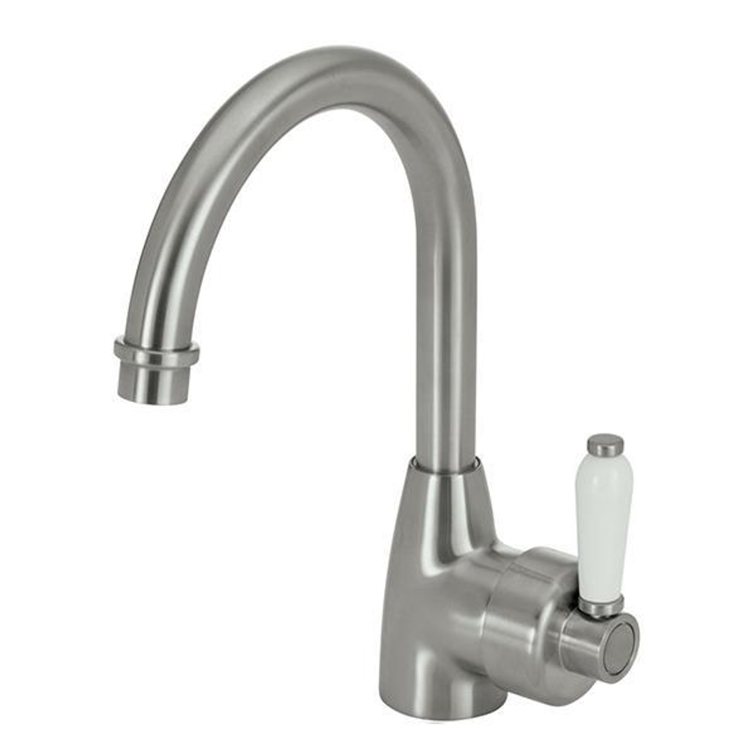 Fienza Eleanor Gooseneck Basin Mixer - Brushed Nickel/White