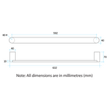 Flat Pill Thermorail Single Rail 632X40X70mm 13Watts - Polished Stainless Steel