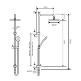 Axus Streamline Shower Column C/W Hand Shower Bottom Diverter - Brushed Gunmetal