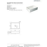Arcisan Xoni Thin Rect Above Counter Streamline Basin 500mm X 350mm - White