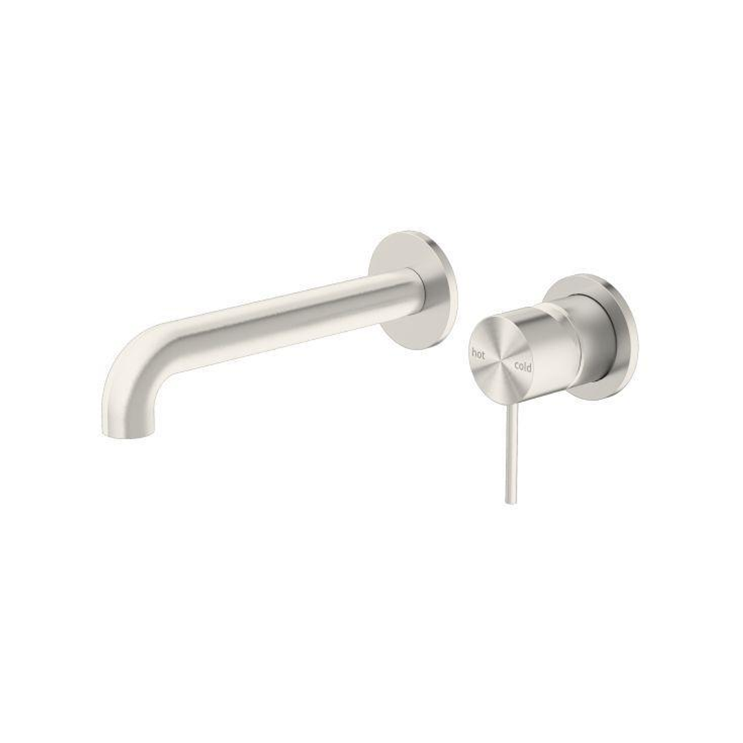 Nero Mecca Wall Basin Mixer Separate Back Plate 160mm Spout - Brushed Nickel