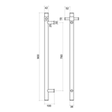 Thermoril Verticle Towel Bar Straight/Round With Hook 900x142x100mm 12V - Brushed Gold (22Watt)