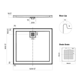 Oceano Stonelite Eco Shower Base Rear Outlet Chrome Waste - 1200 x 900mm