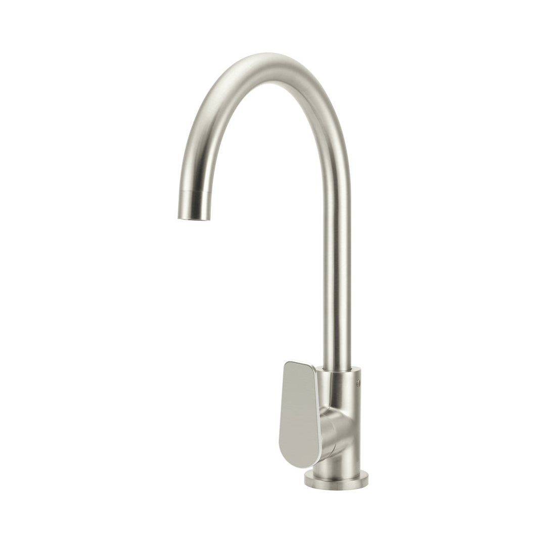 Meir Round Paddle Gooseneck Kitchen Mixer Tap - Brushed Nickel