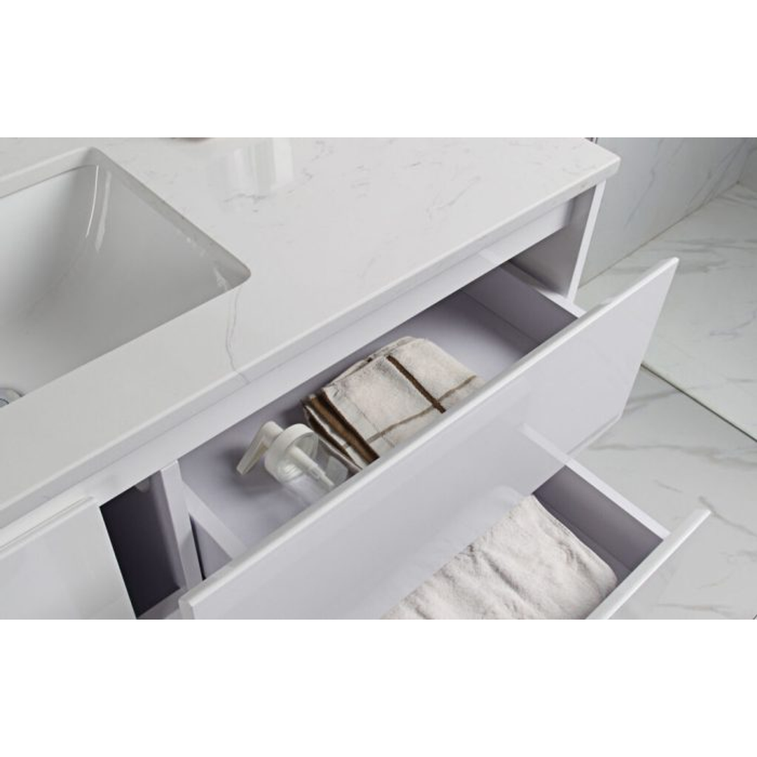 Aulic Leona 750mm Wall-Hung Vanity - Undermount Basin with Alpine White Stone Top