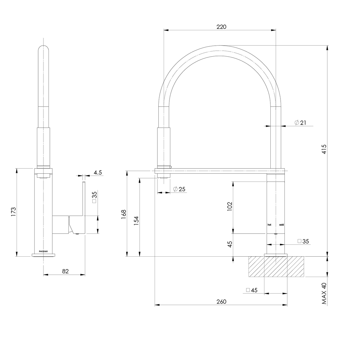 Vezz Vezz Flexible Hose Phoenix Sink Mixer Square - Matte Black