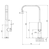 Teel Sink Phoenix Mixer 200mm Squareline - Matte Black