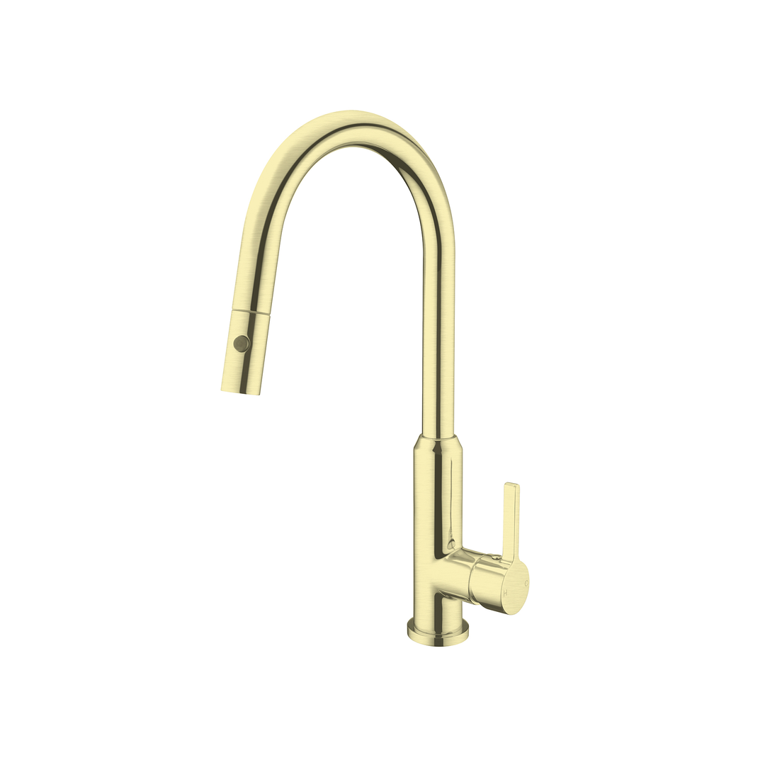 Nero Pearl Pull Out Sink Mixer With Vegie Spray Function - Brushed Gold