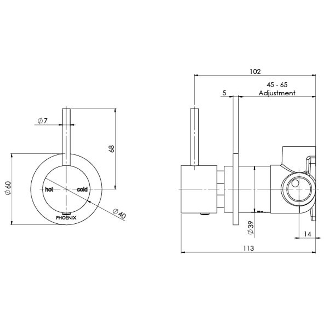Vivid Slimline Up Shower/Wall Phoenix Mixer - Brushed Nickel