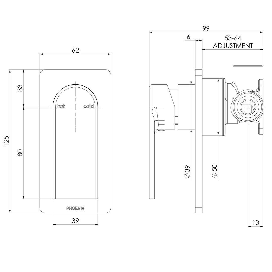 Teel Switchmix Shower / Wall Phoenix Mixer Fit-Off Kit - Matte Black