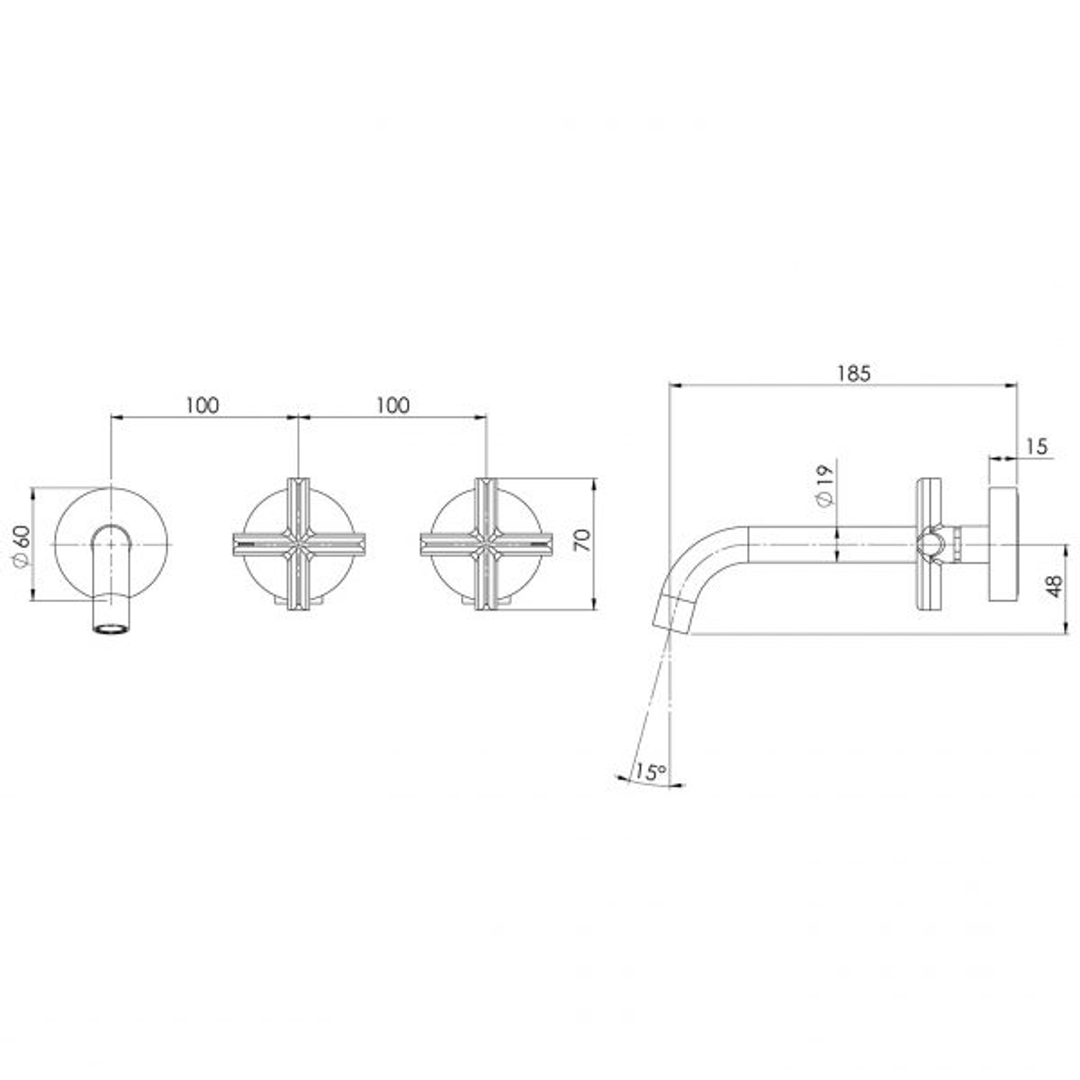Vivid Slimline Plus Wall Phoenix Basin /Bath Hostess Set 180Mm Outlet - Chrome