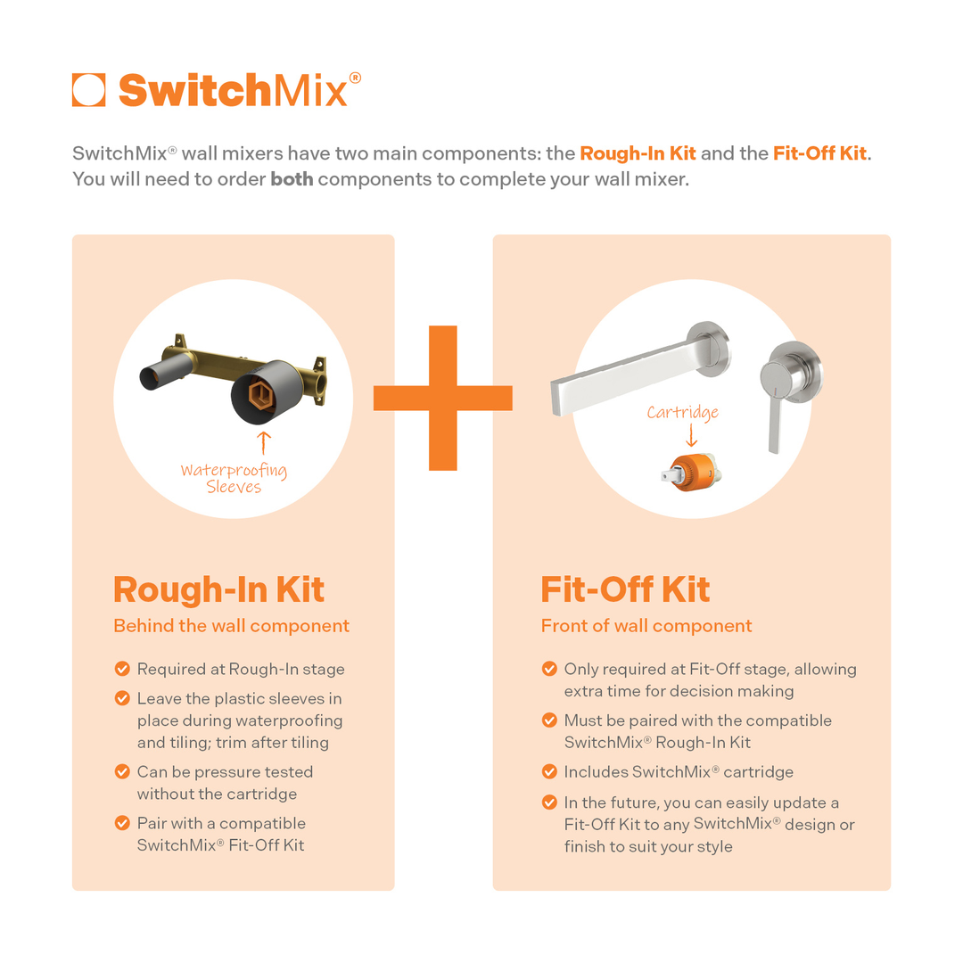Lexi Mkii Switchmix Wall Bath Phoenix Mixer Set 200Mm Fit-Off Kit - Brushed Nickel
