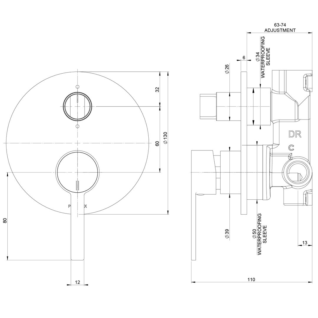 Lexi Mkii Switchmix Shower / Bath Diverter Phoenix Mixer Fit-Off Kit - Matte Black