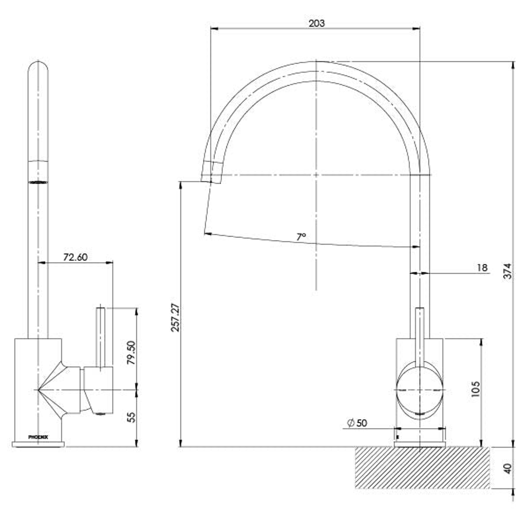 Pina Sink Phoenix Mixer 200mm Gooseneck - Brushed Nickel