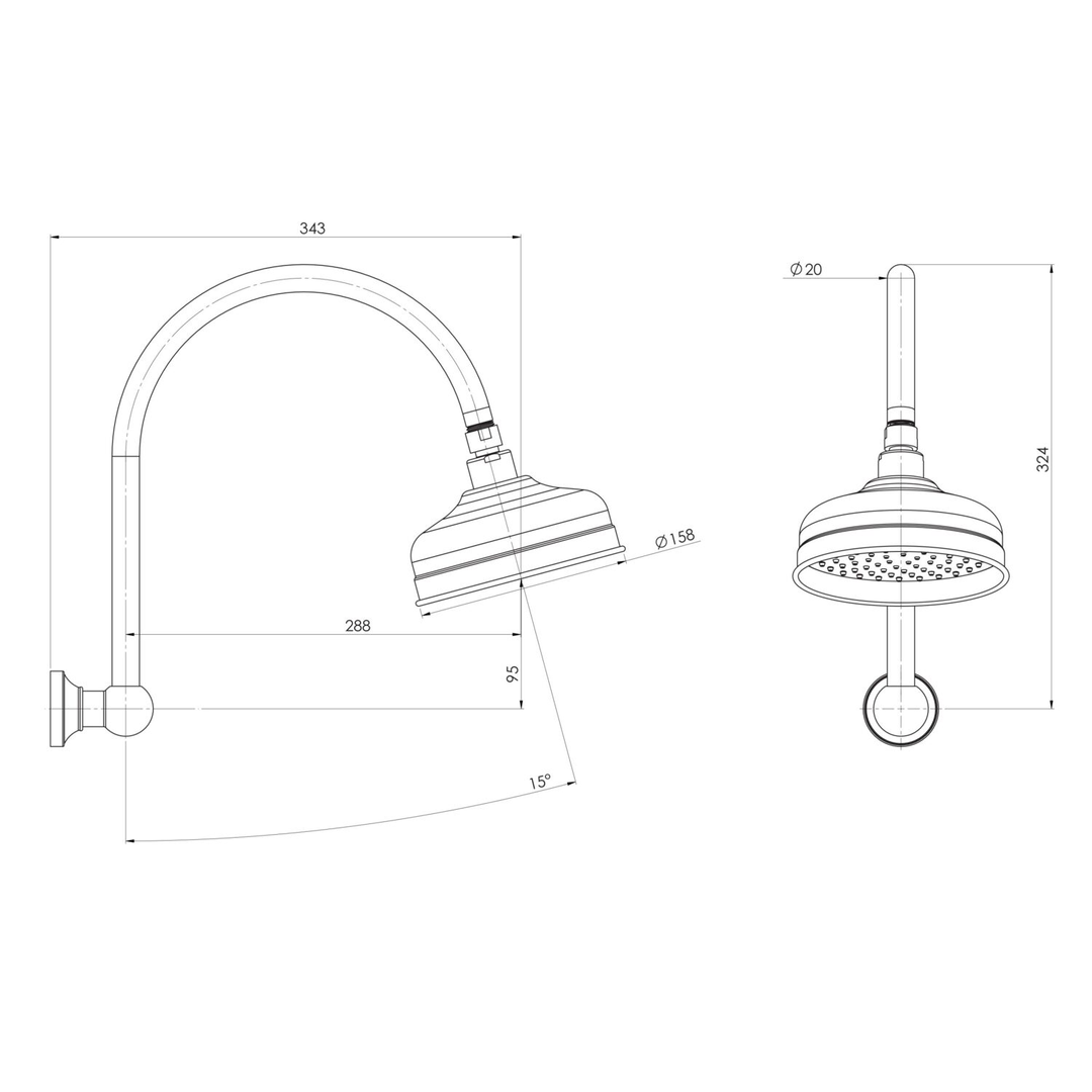Cromford High-Rise Phoenix Shower Arm & Rose - Matte Black