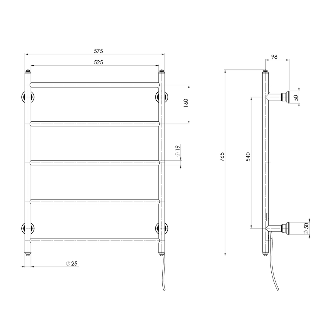 Phoenix Cromford Heated Towel Ladder 550Mm X 750Mm - Brushed Bronze
