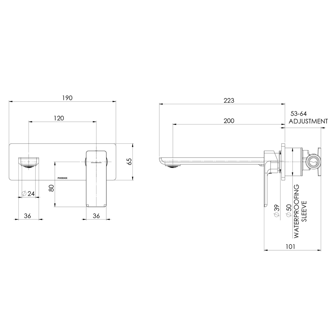 Gloss Mkii Wall Basin / Bath Phoenix Mixer Set 200Mm - Matte Black