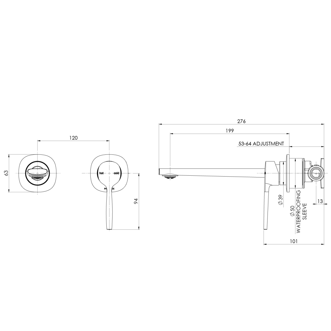Phoenix Vask Switchmix Wall Basin / Bath Mixer Set 200Mm Fit-Off Kit - Brushed Bronze
