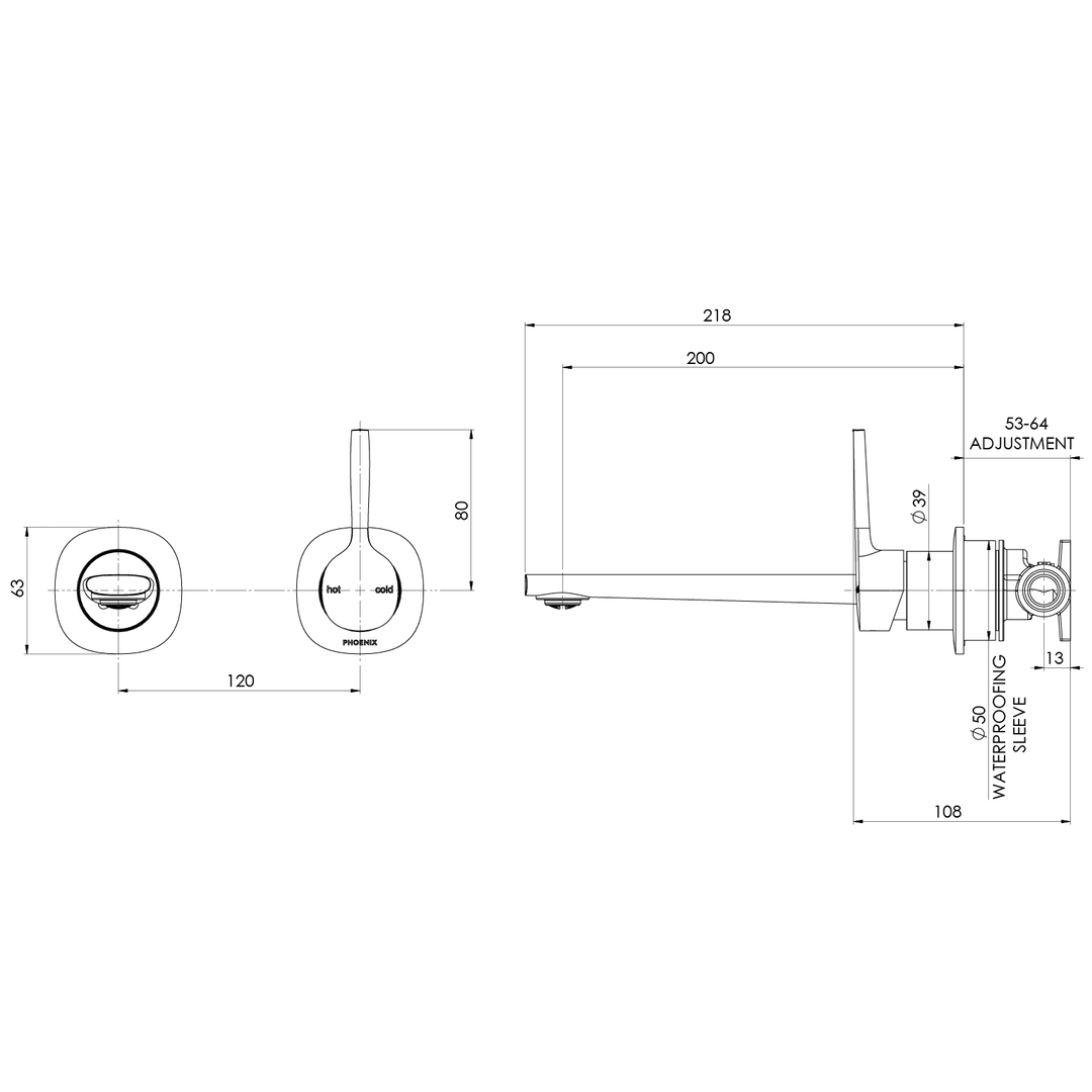 Phoenix Vask Switchmix Wall Basin / Bath Mixer Set 200Mm Pin Up Fit-Off Kit - Brushed Bronze