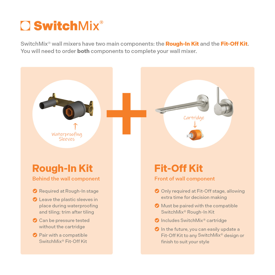 Phoenix Vask Switchmix Wall Basin / Bath Mixer Set 200Mm Pin Up Fit-Off Kit - Brushed Bronze