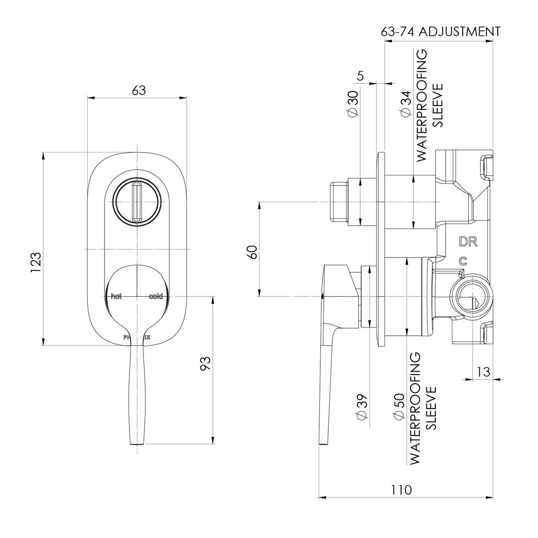 Vask Switchmix Shower / Bath Diverter Phoenix Mixer Fit-Off Kit - Chrome
