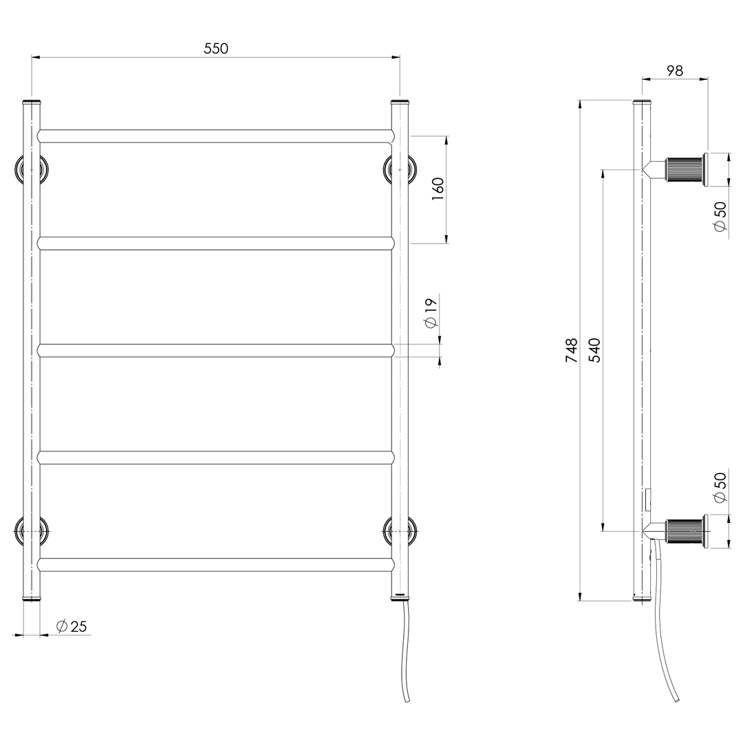 Wiltern Wiltern Heated Towel Phoenix Ladder 550mm x