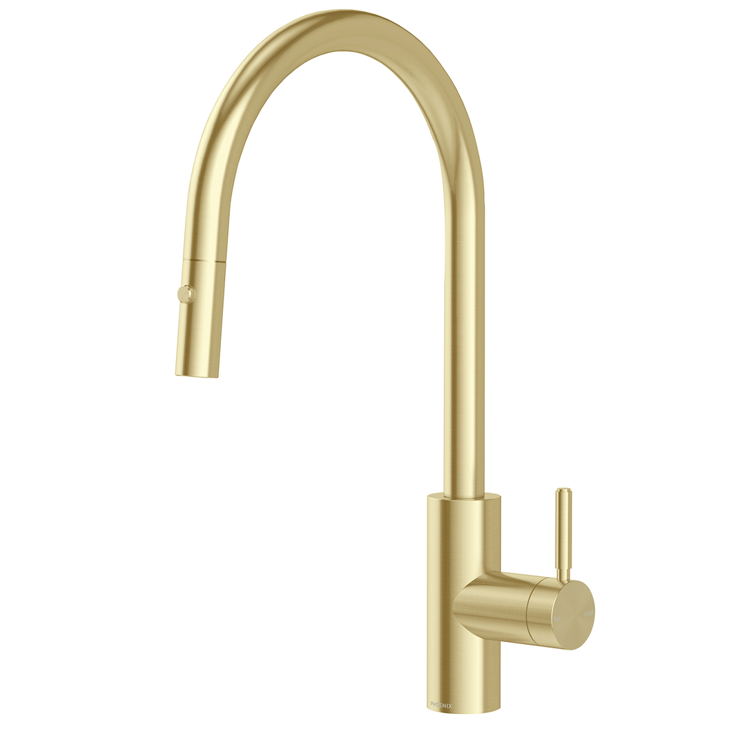Pull Out Phoenix Vivid MKII Sink Mixer 240mm Gooseneck - Brushed Gold
