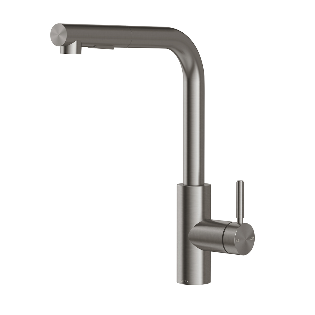 Pull Out Phoenix Vivid MKII Sink Mixer 230mm L-Shaped - Brushed Carbon