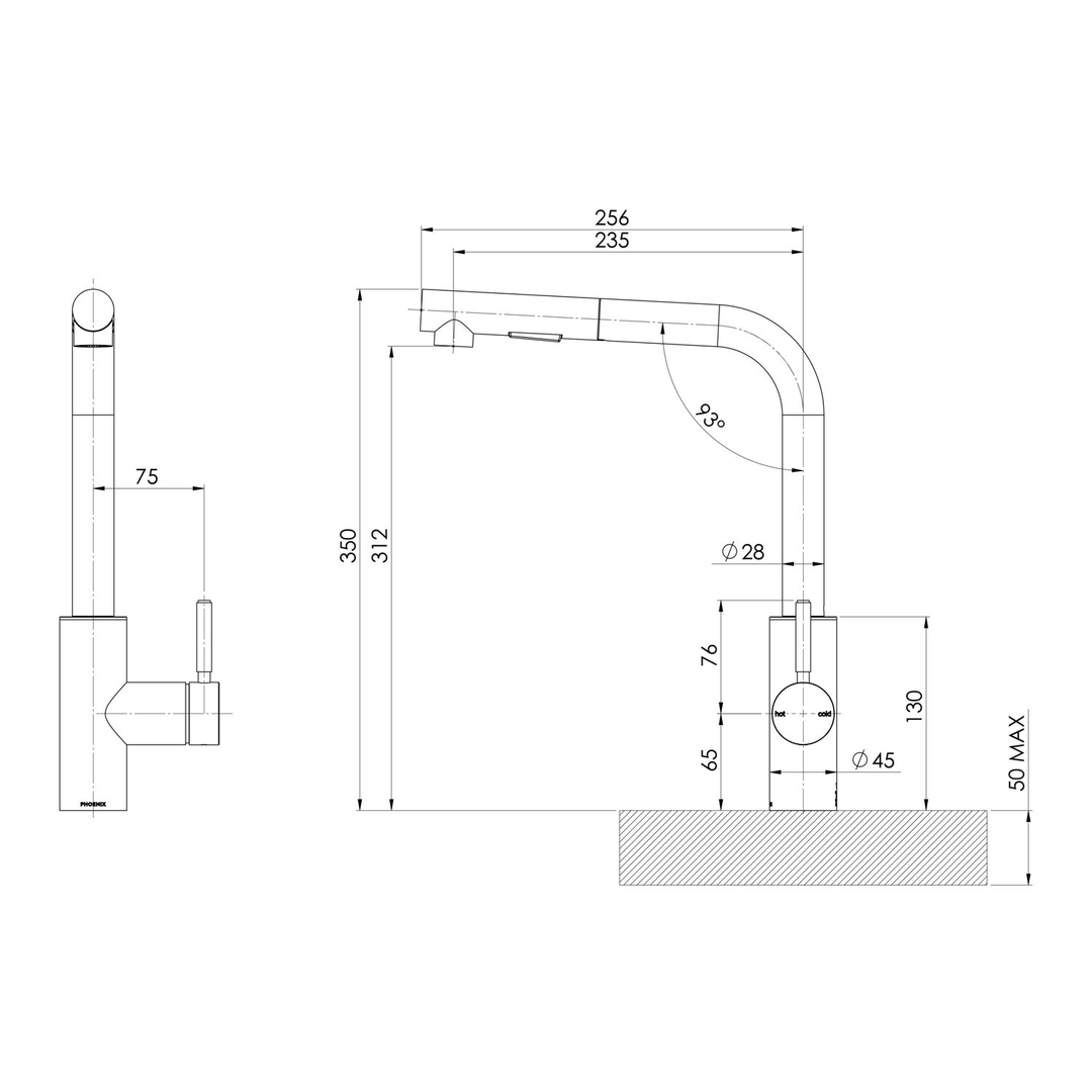 Pull Out Phoenix Vivid MKII Sink Mixer 230mm L-Shaped - Stainless Steel
