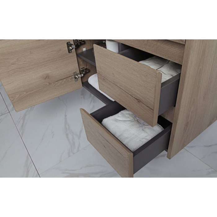 Aulic York Wall Hung Finger Pull Cabinet Left Hand Drawer 750L With Mini Ceramic Top