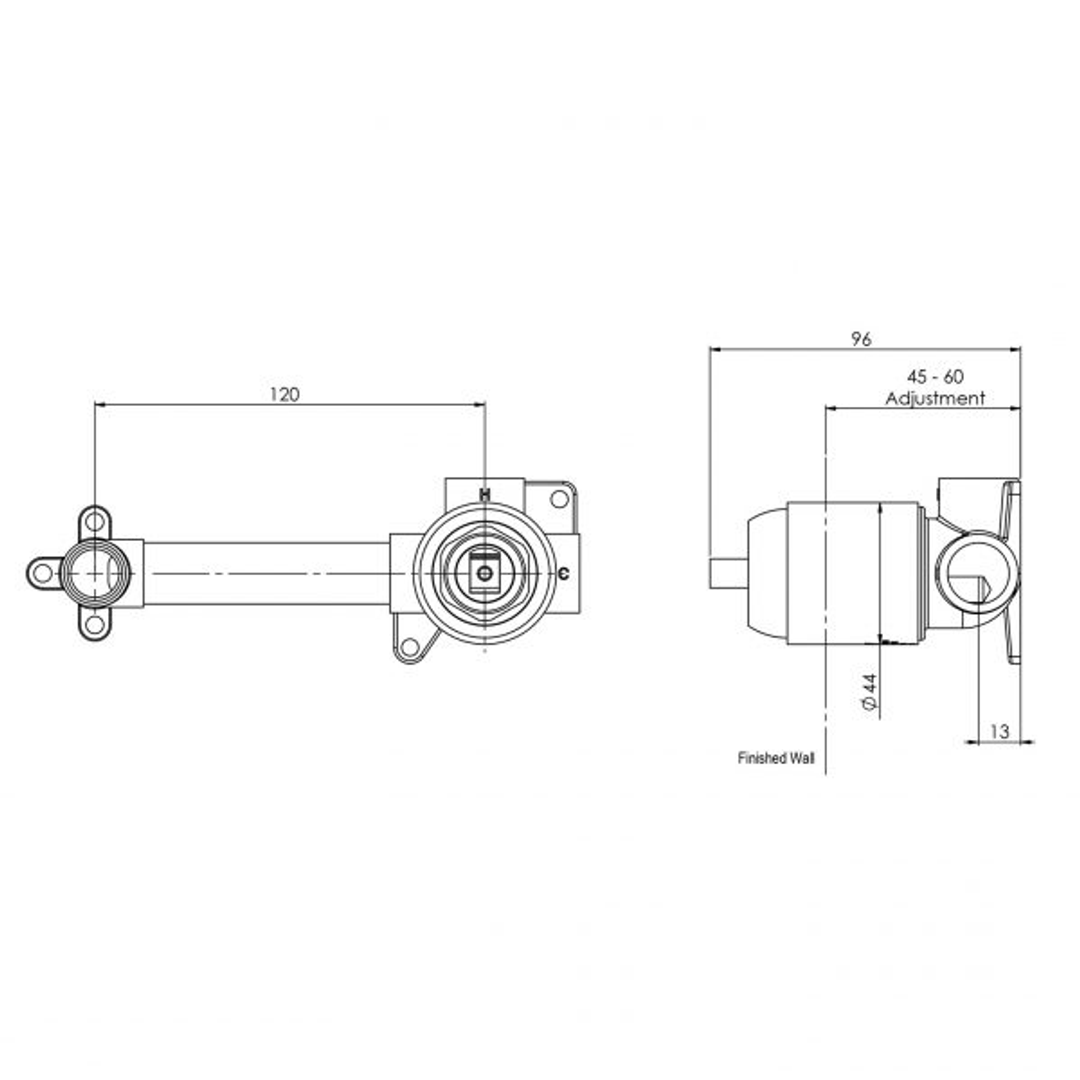 Builders Wall Basin / Bath Phoenix Mixer Set 200mm Body Only - Chrome