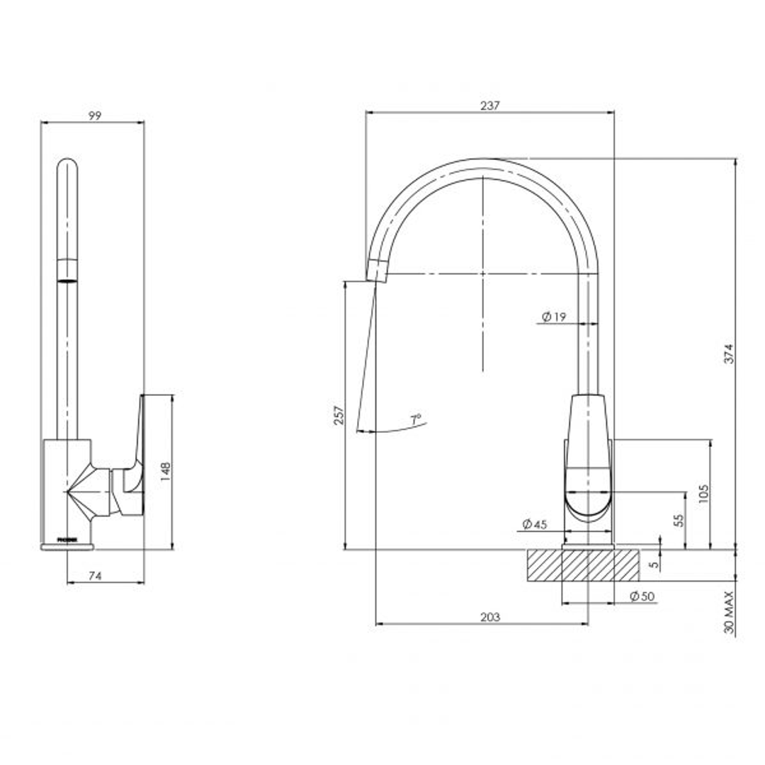 Arlo Sink Phoenix Mixer 200mm Gooseneck - Brushed Nickel
