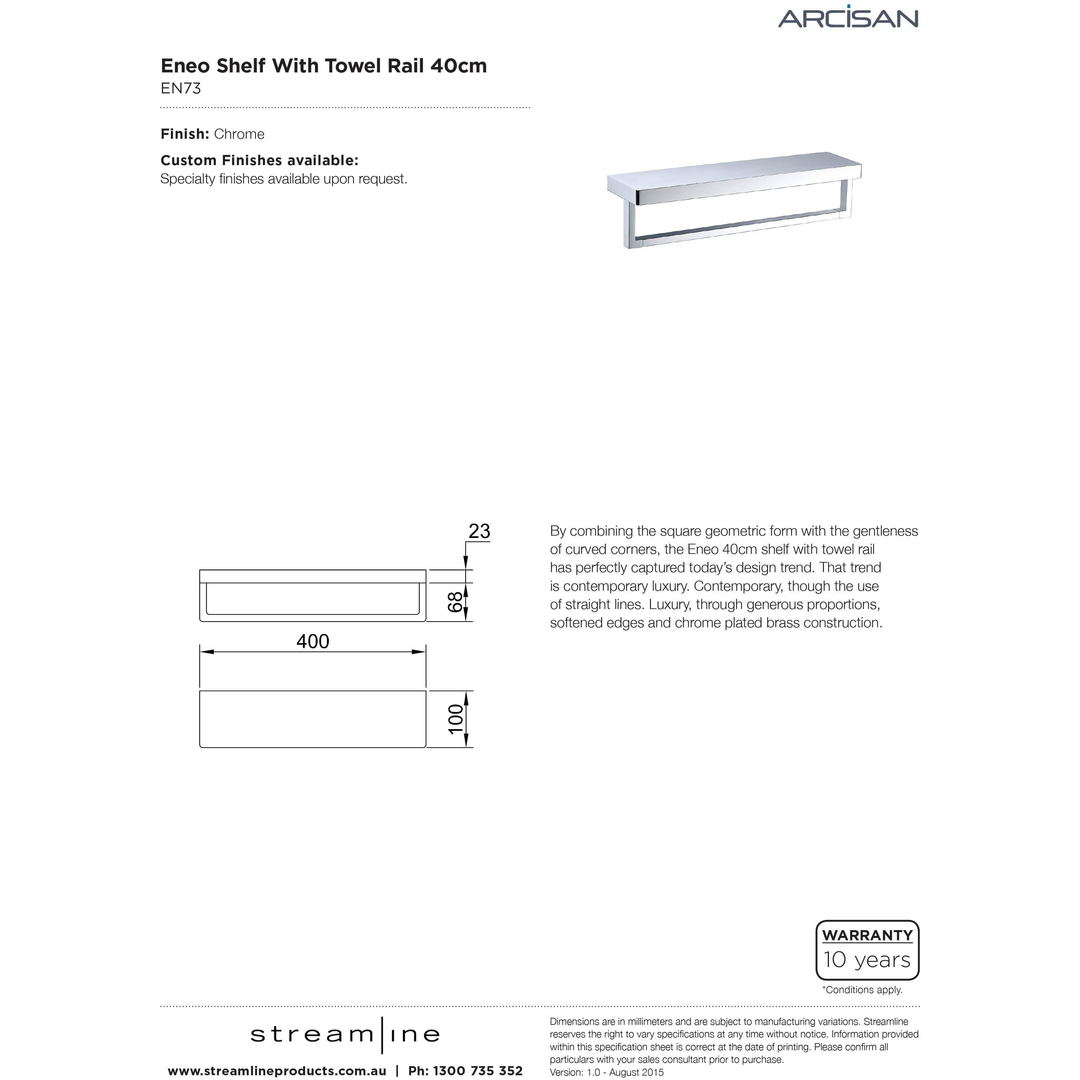 Arcisan Eneo Shelf With Streamline Towel Rail 40cm - Matt Black