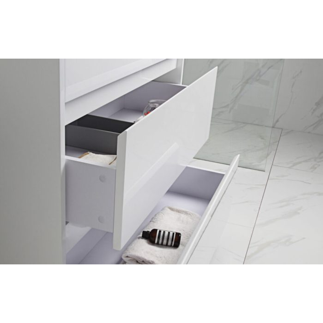 Leona Freestanding Double Aulic Vanity Undermount Basin with Alpine White Stone Top - 1500mm