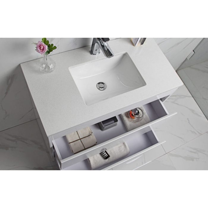 Aulic Leona Finger Pull Cabinet 900 With Palis White Flat Quartz Stone Top