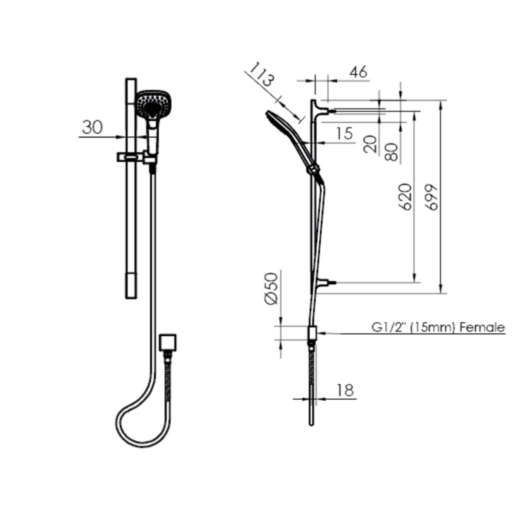 Greens Corban Rail Shower 3 Function - Matte Black