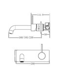Nero Mecca Wall Basin Mixer Handle Up 230Mm Spout - Matte Black