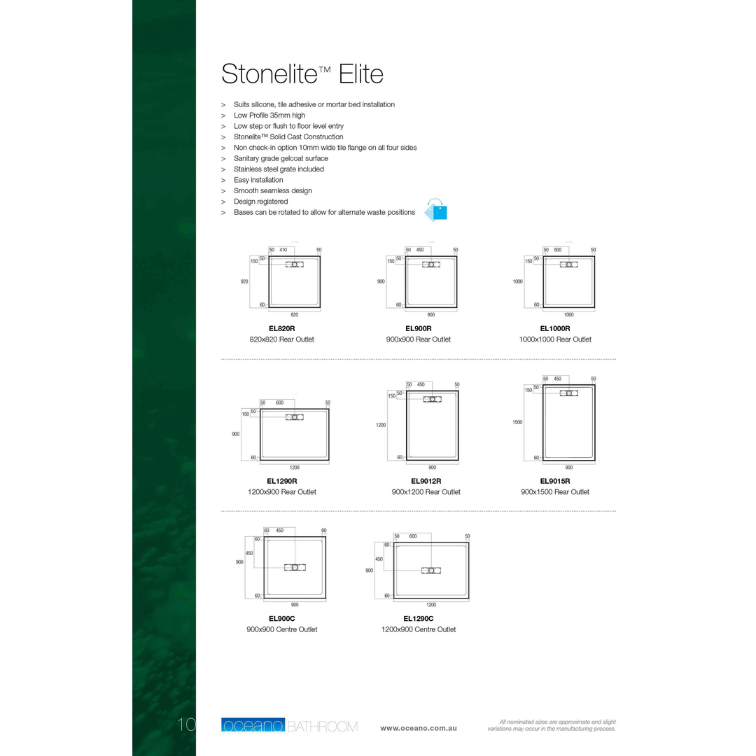Stonelite Elite Oceano Base Rear Outlet S/Steel Grate - 900 X 900