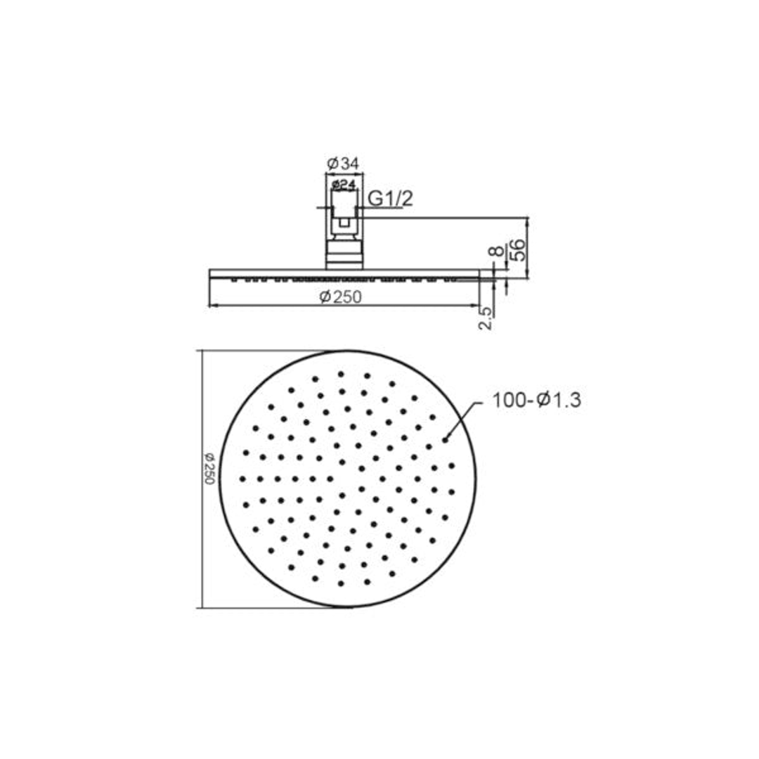 Nero 250Mm Round Shower Head - Brushed Gold
