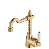 Fienza Eleanor Shepherds Crook Basin Mixer - Urban Brass /White