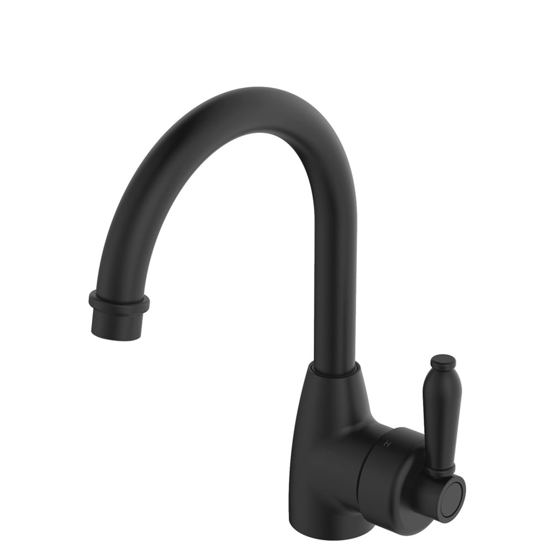 Fienza Eleanor Gooseneck Basin Mixer - Matte Black/Matte Black