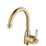 Fienza Eleanor Gooseneck Basin Mixer - Urban Brass/White