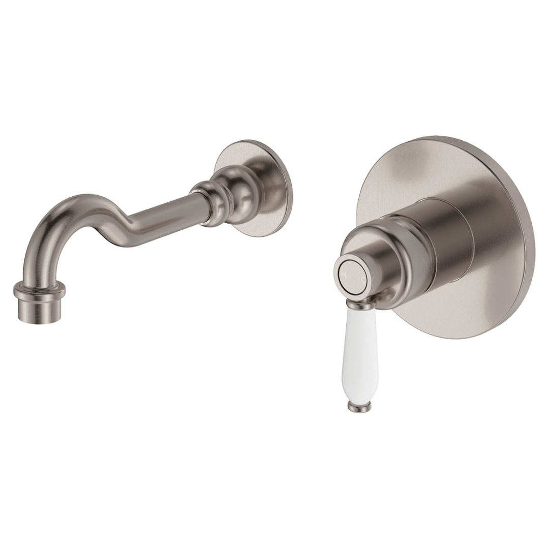 Fienza Eleanor Wall Basin/Bath Mixer Set - Brushed Nickel/Ceramic