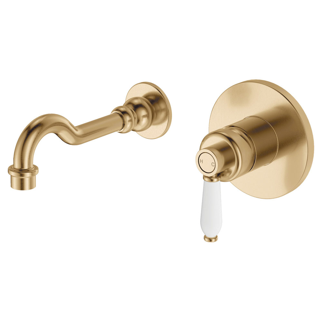 Fienza Eleanor Wall Basin/Bath Mixer Set - Urban Brass/Ceramic